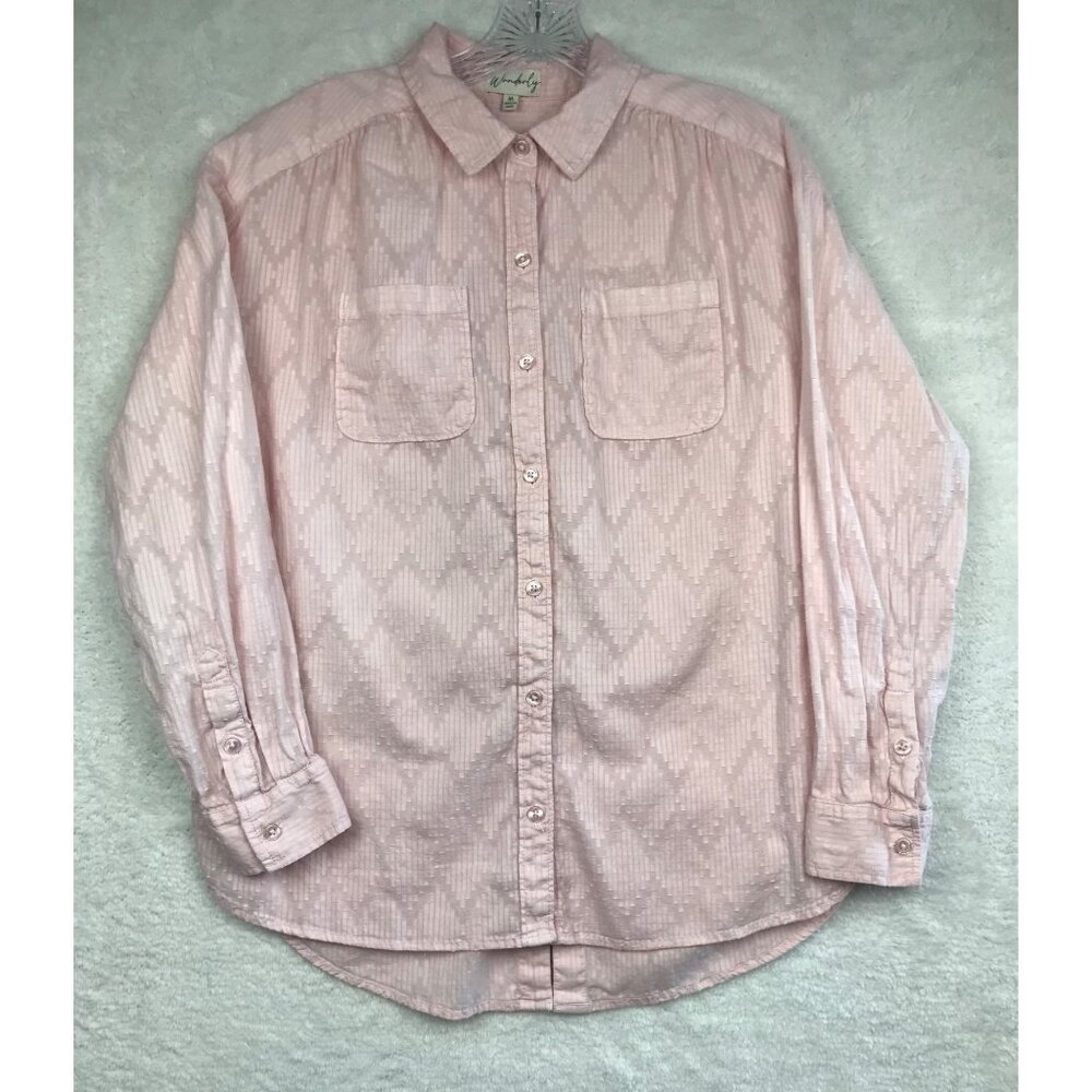 Wonderly Button Down Shirt Womens Medium Pink with Lace Detail